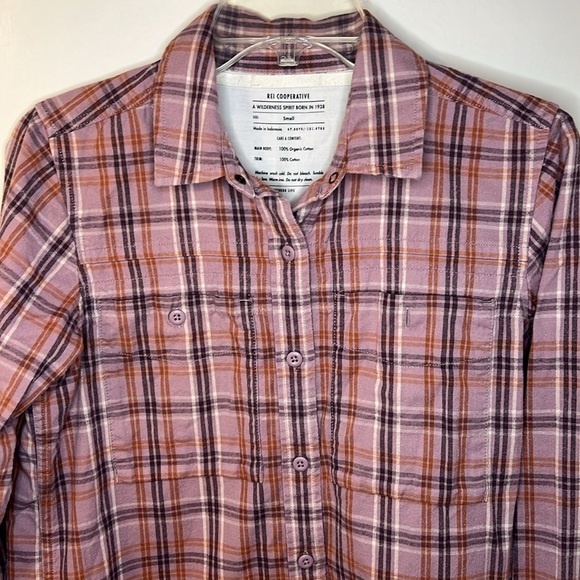 REI Co-Op Long Sleeve Shirt Size Sm Flannel Purple/Lavender Plaid Organic Cotton - Picture 3 of 8